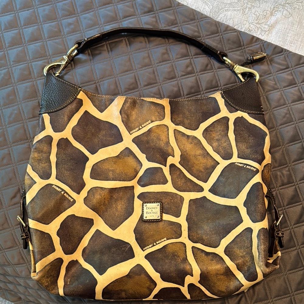 Dooney & Bourke Giraffe Print Shoulder Bag in Brown and Black